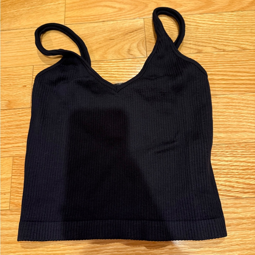 Black Ribbed V-Neck Tank Top - Women